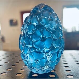German Lead Crystal Egg Paperweight Light Blue Flowers Floral Textured